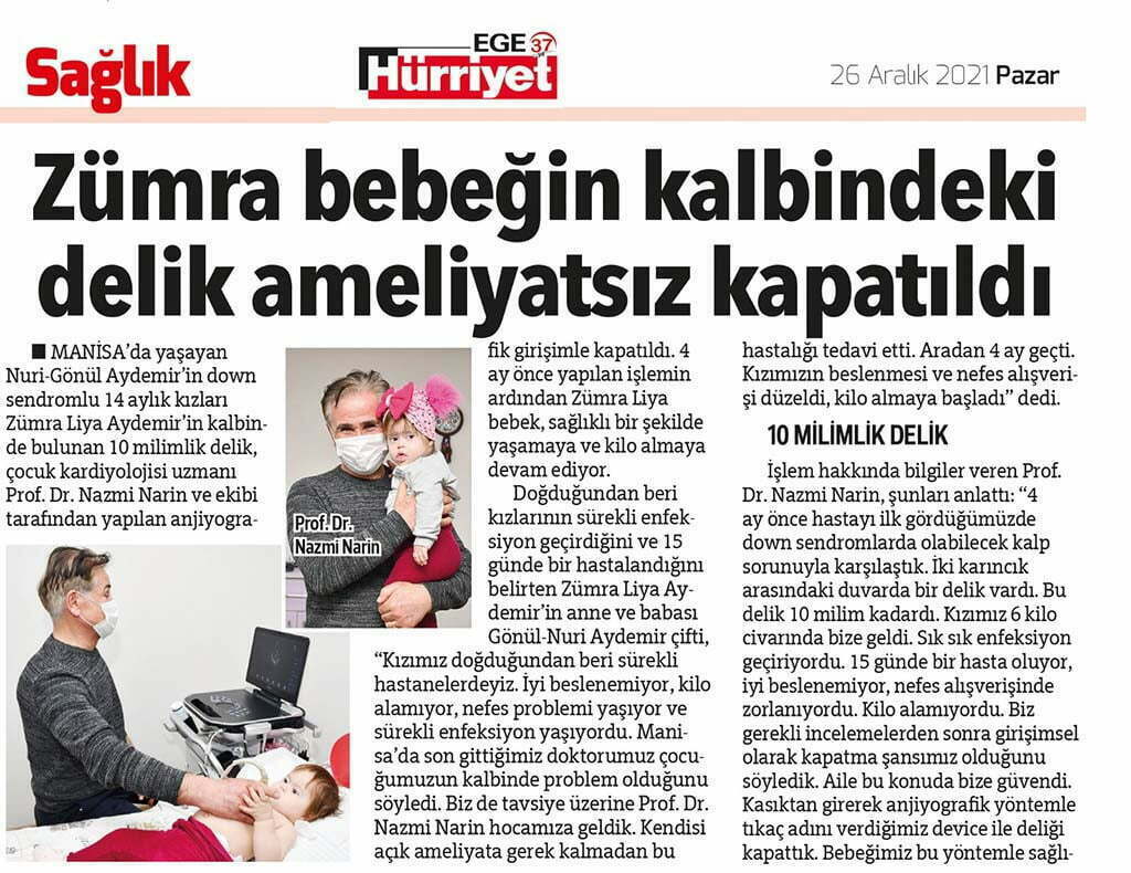 Zümra bebeğin kalbindeki delik ameliyatsız kapandı