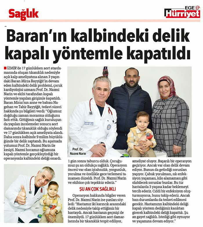 Baran'ın kalbindeli delik kapalı yöntemle kapatıldı